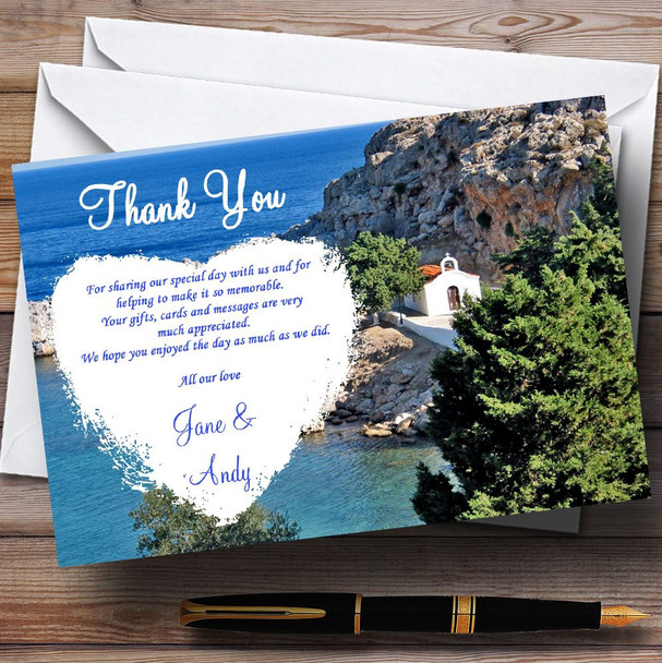 Heart St Pauls Lindos Rhodes Jetting Off Abroad Customised Wedding Thank You Cards