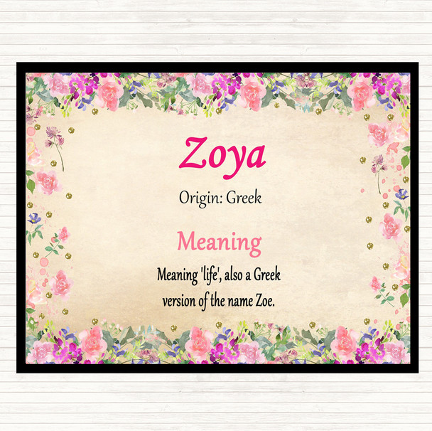 Zoya Name Meaning Placemat Floral