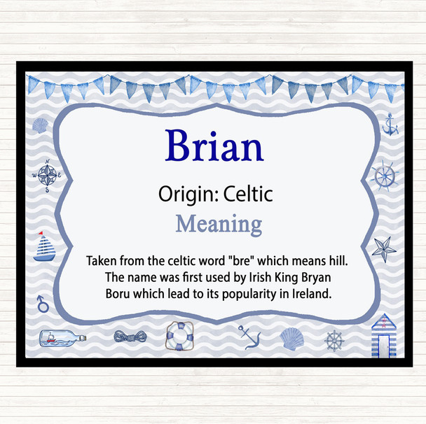 Brian Name Meaning Placemat Nautical