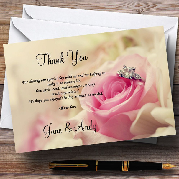 Stunning Pale Pink Rose & Diamond Customised Wedding Thank You Cards