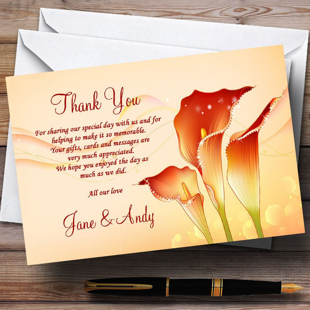 Red Orange Lily Customised Wedding Thank You Cards