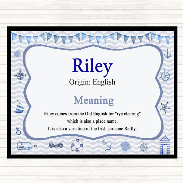 Riley Name Meaning Placemat Blue - Party Animal Print