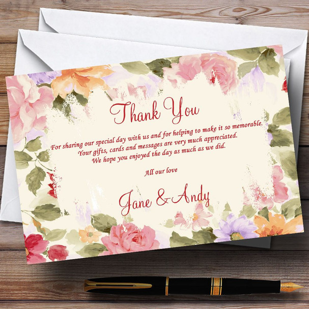 Pretty Pastel Floral Vintage Customised Wedding Thank You Cards