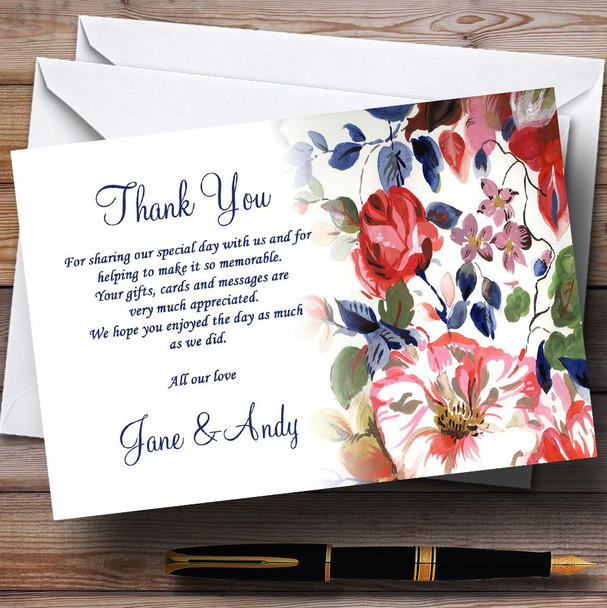 Pretty Blue Vintage Floral Customised Wedding Thank You Cards