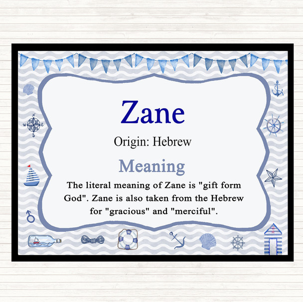 Zane Name Meaning Placemat Nautical