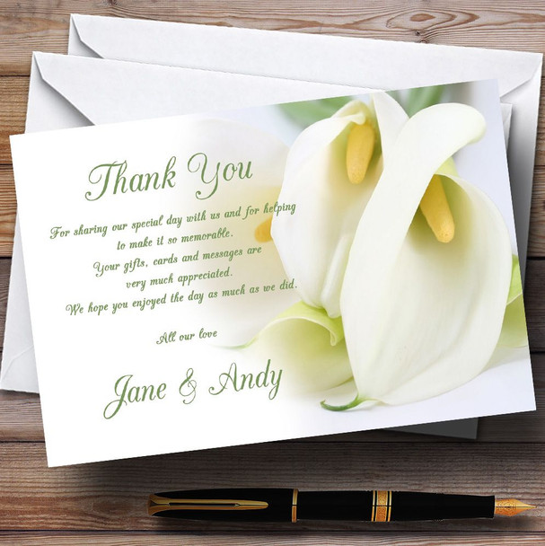 Stunning White Lily Green Customised Wedding Thank You Cards