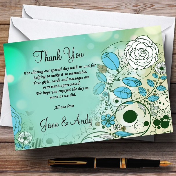 Aqua Turquoise Customised Wedding Thank You Cards