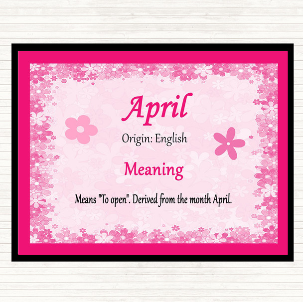 April Name Meaning Placemat Pink