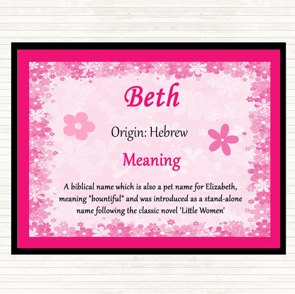 Beth Name Meaning Placemat Pink