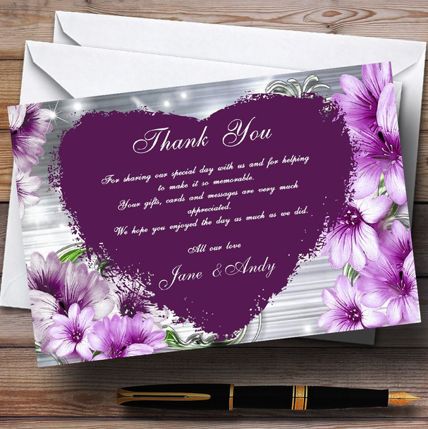 Purple Heart Flowers Customised Wedding Thank You Cards