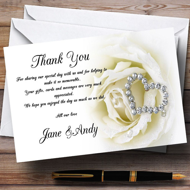 Cream Ivory Rose Heart Customised Wedding Thank You Cards