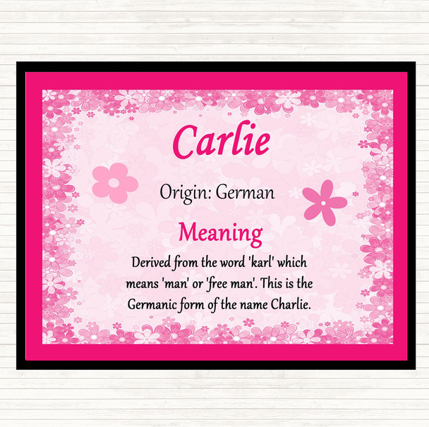 Carlie Name Meaning Placemat Pink