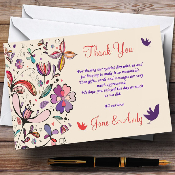 Purple Cream Pretty Customised Wedding Thank You Cards