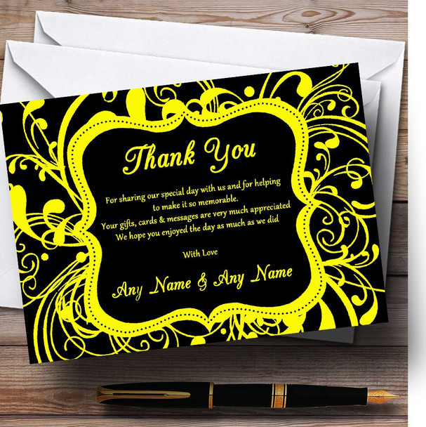 Black & Yellow Swirl Deco Customised Wedding Thank You Cards