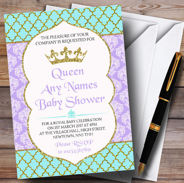 Blue Purple & Gold Princess Royal Invitations Baby Shower Invitations