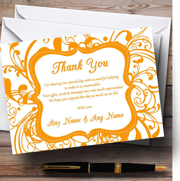 White & Orange Swirl Deco Customised Wedding Thank You Cards