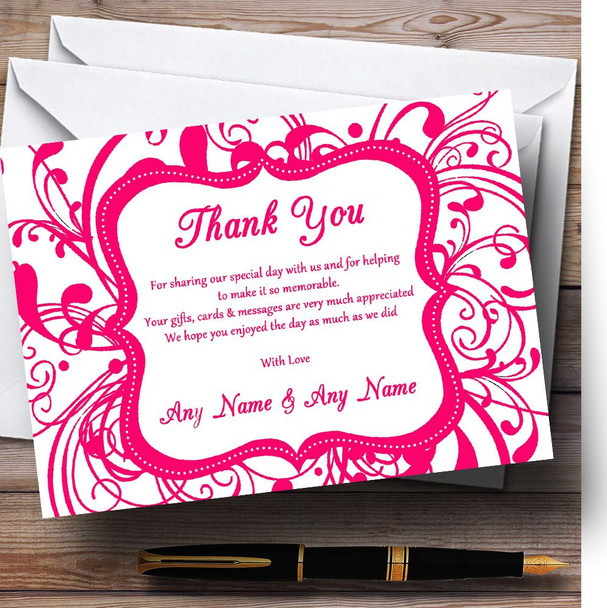 White & Pink Swirl Deco Customised Wedding Thank You Cards