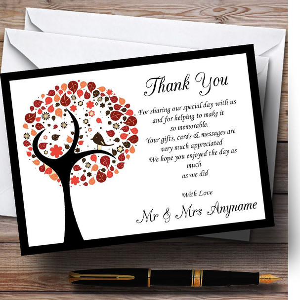 Shabby Chic Bird Tree Brown Vintage Black Customised Wedding Thank You Cards