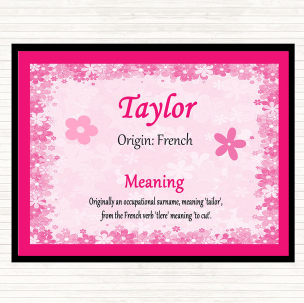 Taylor Name Meaning Placemat Pink