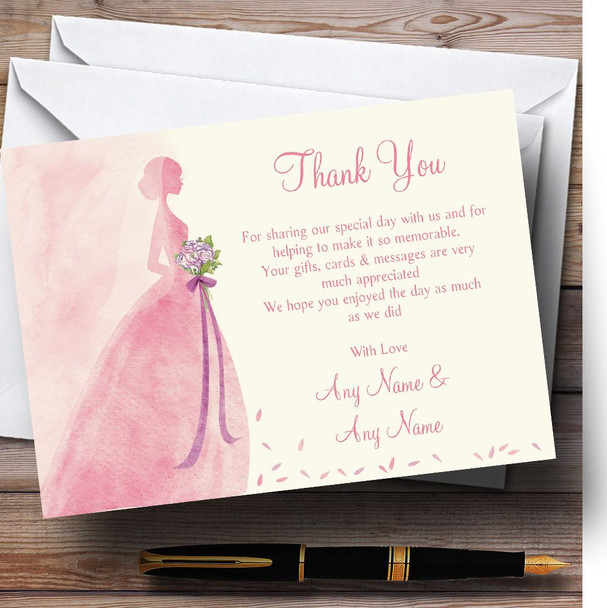 Pink Classic Bride Customised Wedding Thank You Cards