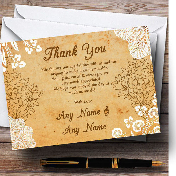 Shabby Chic Rustic Vintage Lace Customised Wedding Thank You Cards