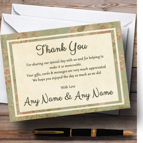Vintage Sage Green Postcard Style Customised Wedding Thank You Cards