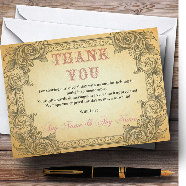 Typography Vintage Hot Pink Postcard Customised Wedding Thank You Cards