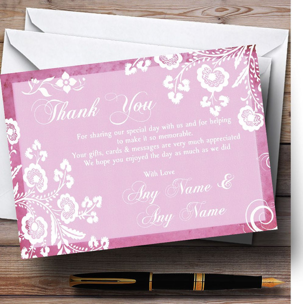 Rustic Pink Lace Customised Wedding Thank You Cards