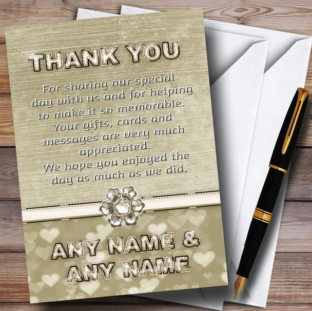 Titanium Gold And White Customised Wedding Thank You Cards