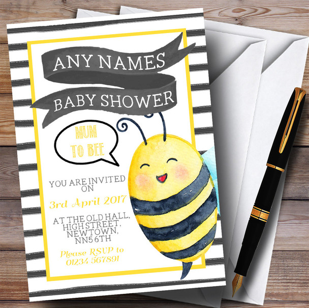 Bumble Bee Watercolour Invitations Baby Shower Invitations