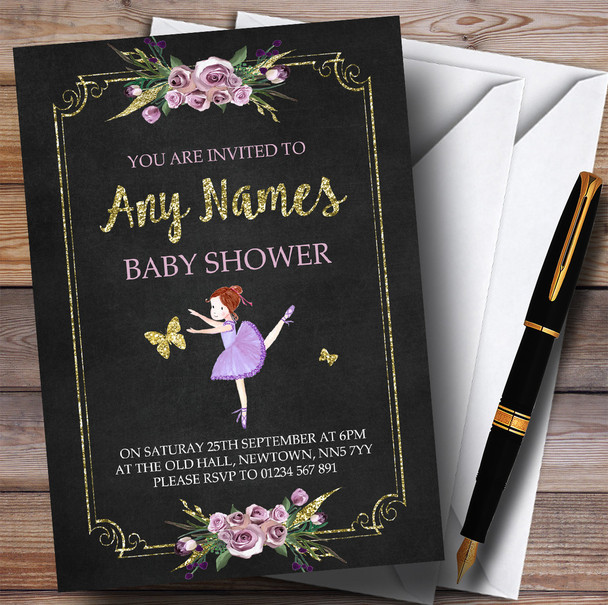 Chalk & Gold Ballerina Ballet Invitations Baby Shower Invitations