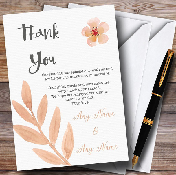 Watercolour Subtle Coral Pink Peach Customised Wedding Thank You Cards