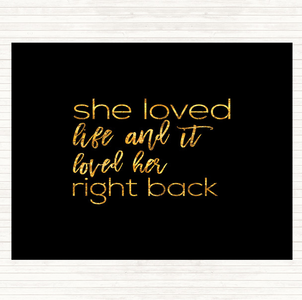 Black Gold She Loved Life Quote Placemat