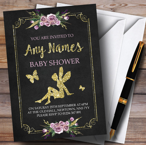 Chalk & Gold Floral Fairy Invitations Baby Shower Invitations