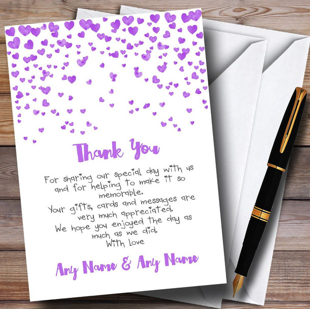 Purple Heart Confetti Customised Wedding Thank You Cards