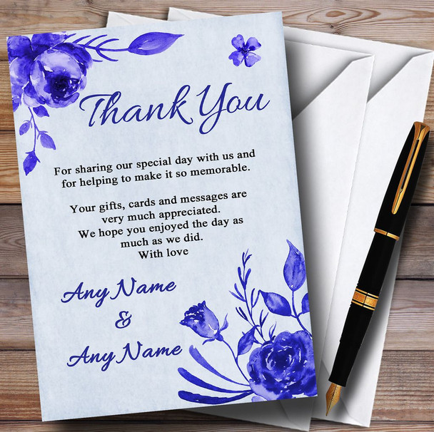 Pale Blue & White Watercolour Floral Customised Wedding Thank You Cards