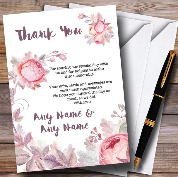 Beautiful Watercolour Floral Customised Wedding Thank You Cards