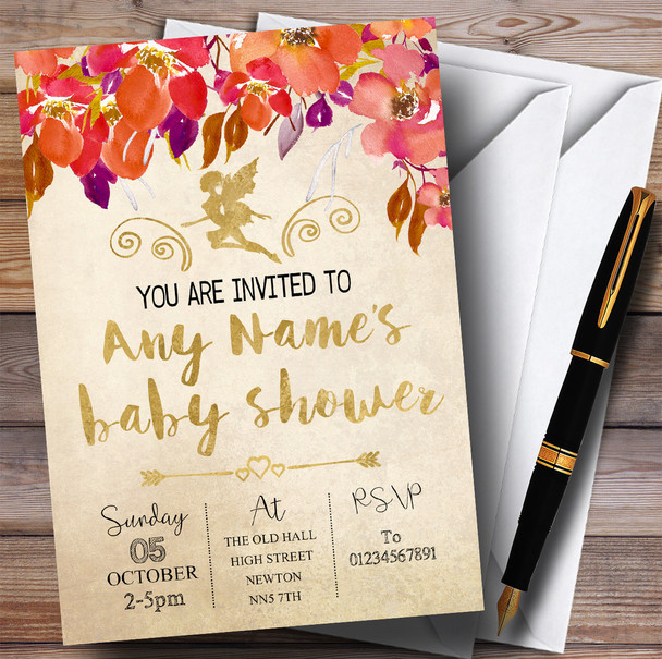 Autumn Gold Fairy Invitations Baby Shower Invitations