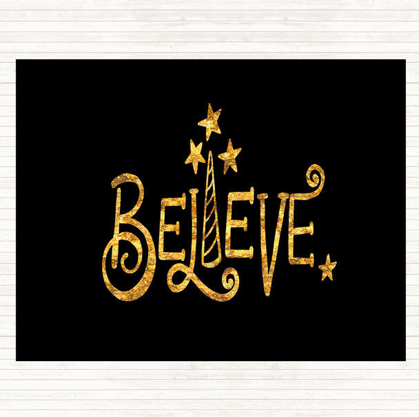 Black Gold Believe Unicorn Quote Placemat