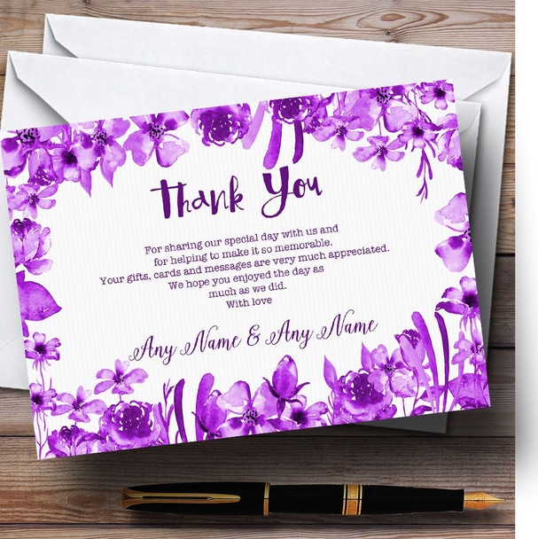 Watercolour Indigo Cadbury Purple Floral Customised Wedding Thank You Cards