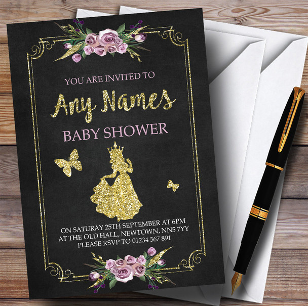 Chalk & Gold Floral Princess Invitations Baby Shower Invitations