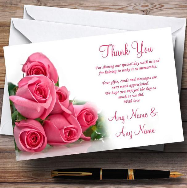 Pink Pretty Roses Customised Wedding Thank You Cards