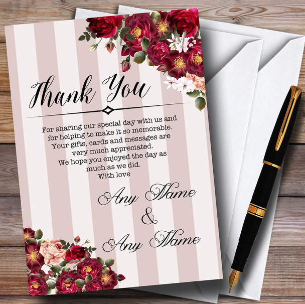 Red Rose & Stripes Vintage Customised Wedding Thank You Cards