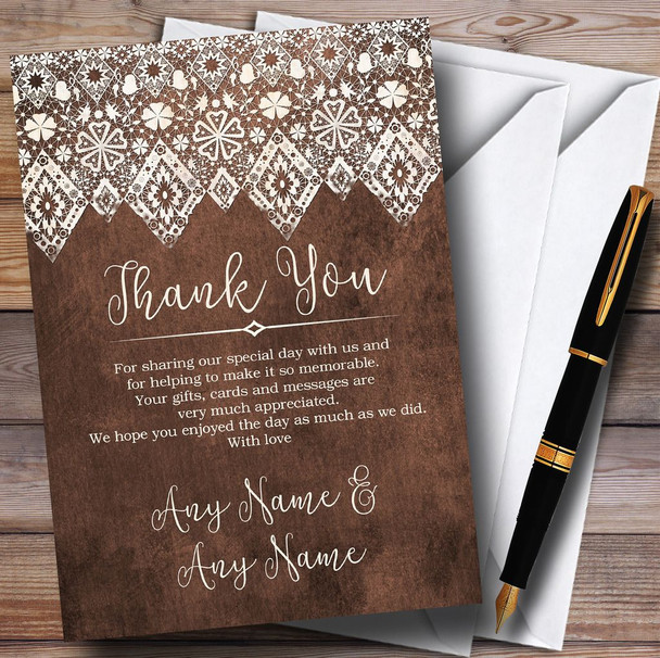 Vintage Brown Old Paper & Vintage Lace Effect Customised Thank You Cards