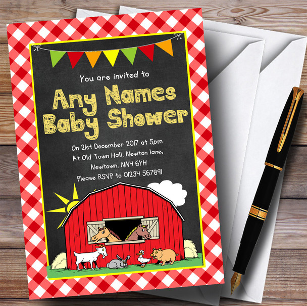 Country Barnyard Farm Animals Chalk Invitations Baby Shower Invitations