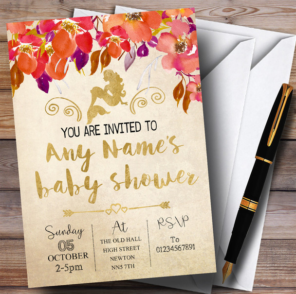 Autumn Gold Mermaid Invitations Baby Shower Invitations