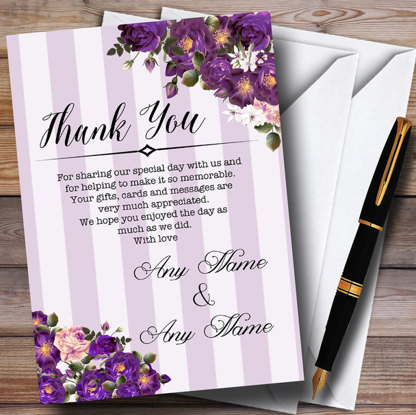 Cadbury Purple Rose & Stripes Vintage Customised Wedding Thank You Cards