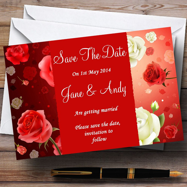 Red And White Roses Customised Wedding Save The Date Cards