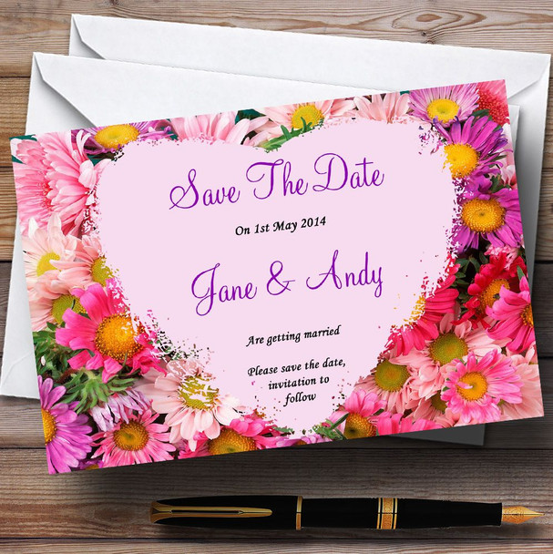 Pretty Pink Flowers Customised Wedding Save The Date Cards