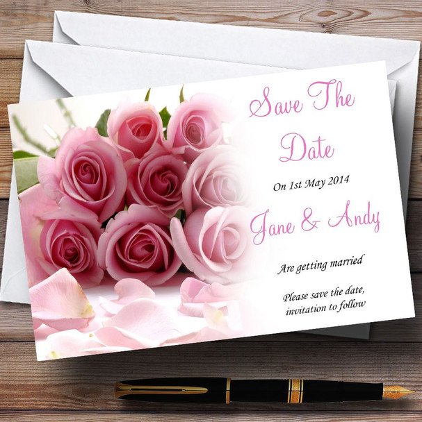 Baby Pink Roses Customised Wedding Save The Date Cards